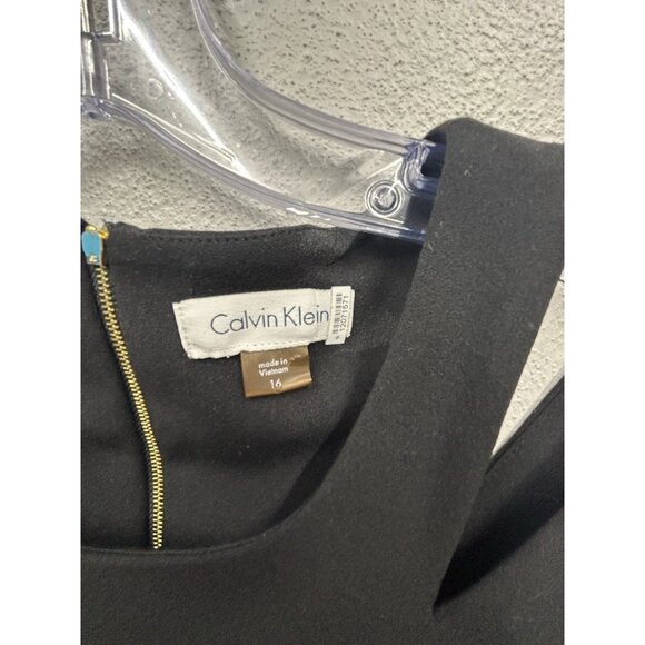 Calvin Klein Classic Sheath Dress Womens 16 Black Sleeveless Knee Length Career - Picture 6 of 12